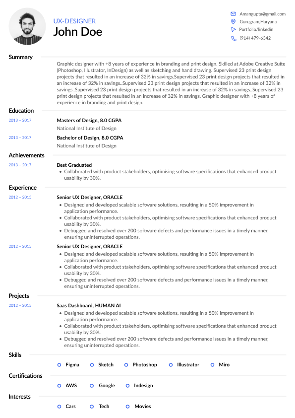 Professional resume template - Structured - Contemporary Single Column