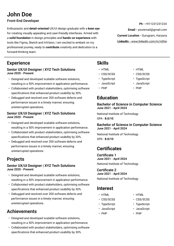 Professional resume template - Sophisticated - General Two Column