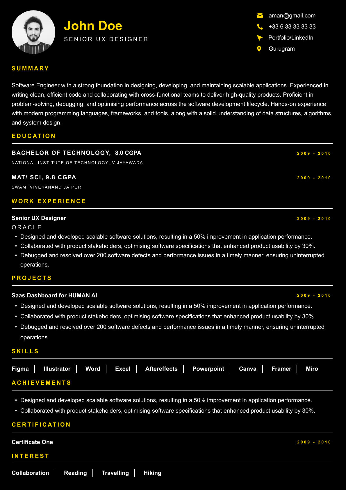 Creative resume template - Noir - Creative Single Column