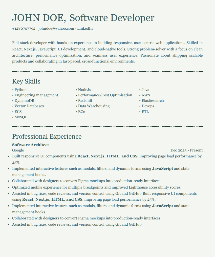Creative resume template - Sage - Creative Single Column