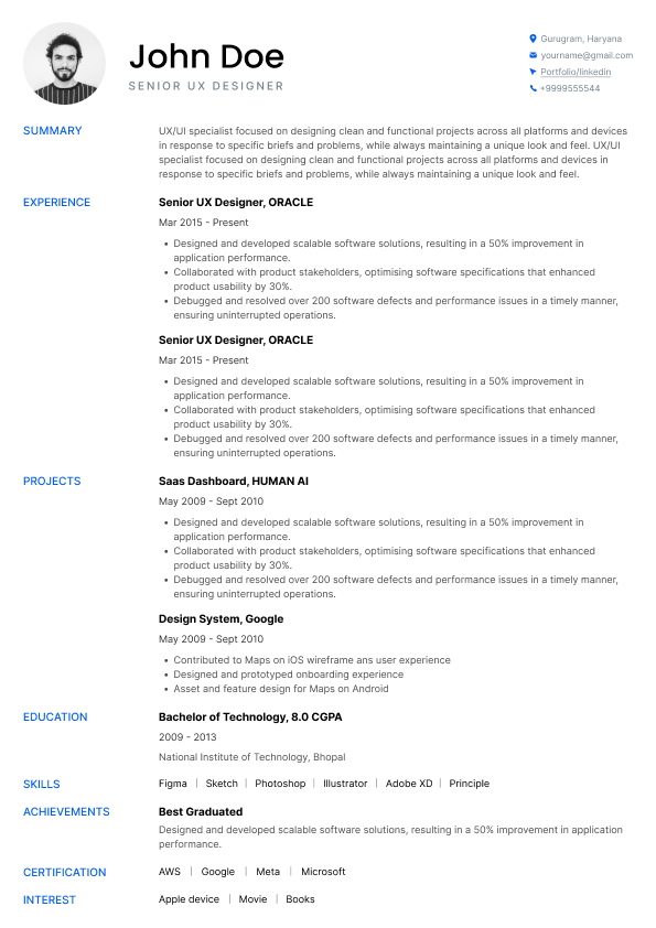 Professional resume template - Sleek - Contemporary Single Column