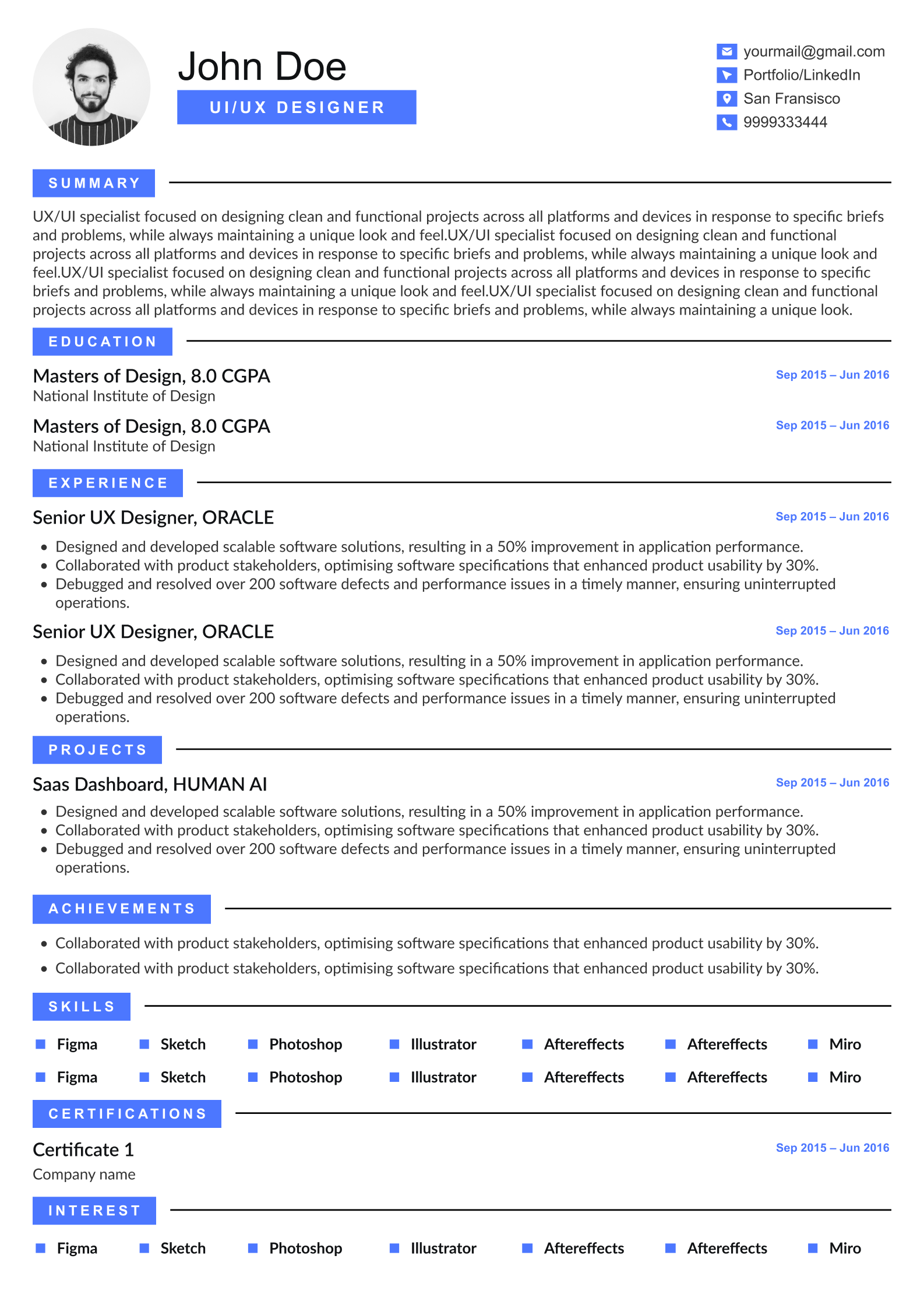 Contemporary resume template