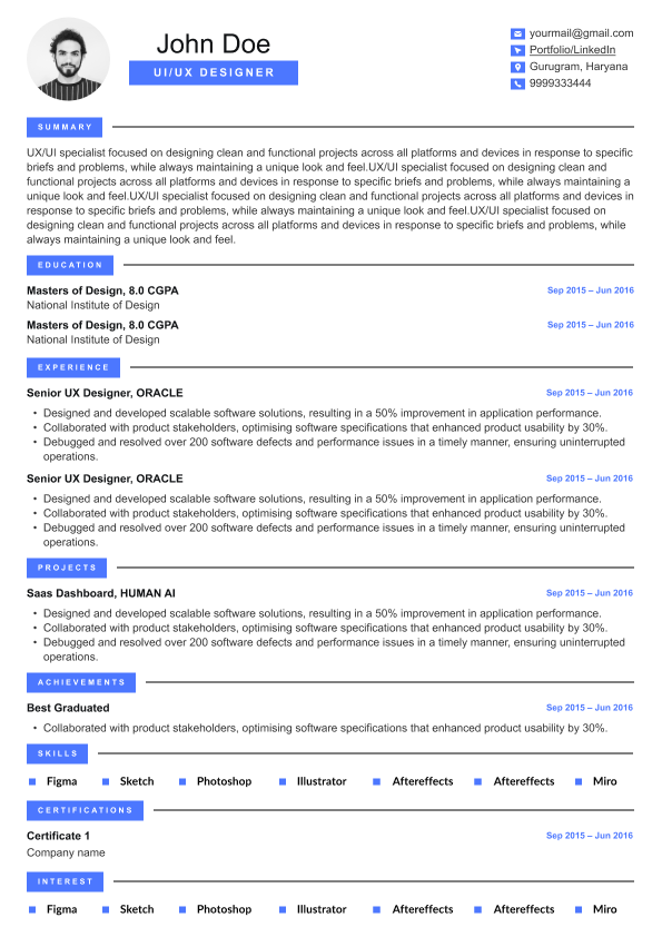 Professional resume template - Refined - Contemporary Single Column