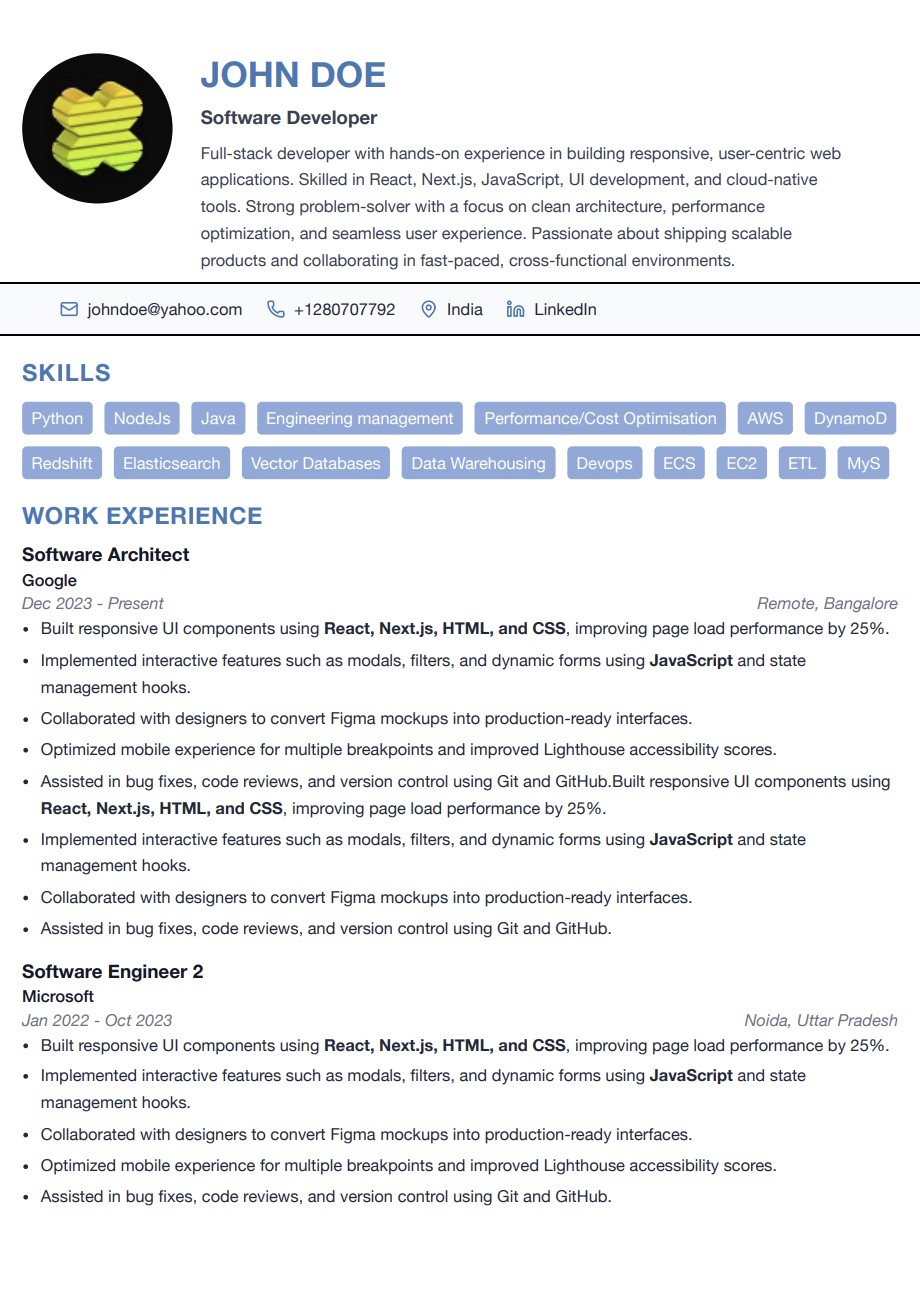 Simple resume template - Highlight - Traditional Single Column