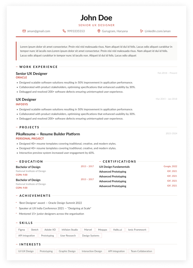 Simple resume template - Crisp - General Single Column