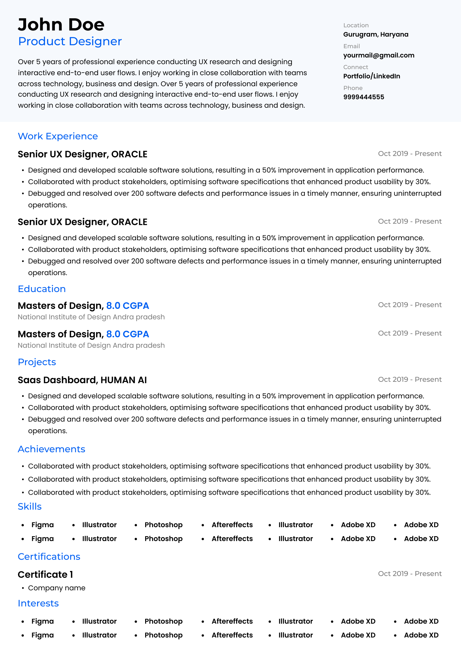 Contemporary resume template