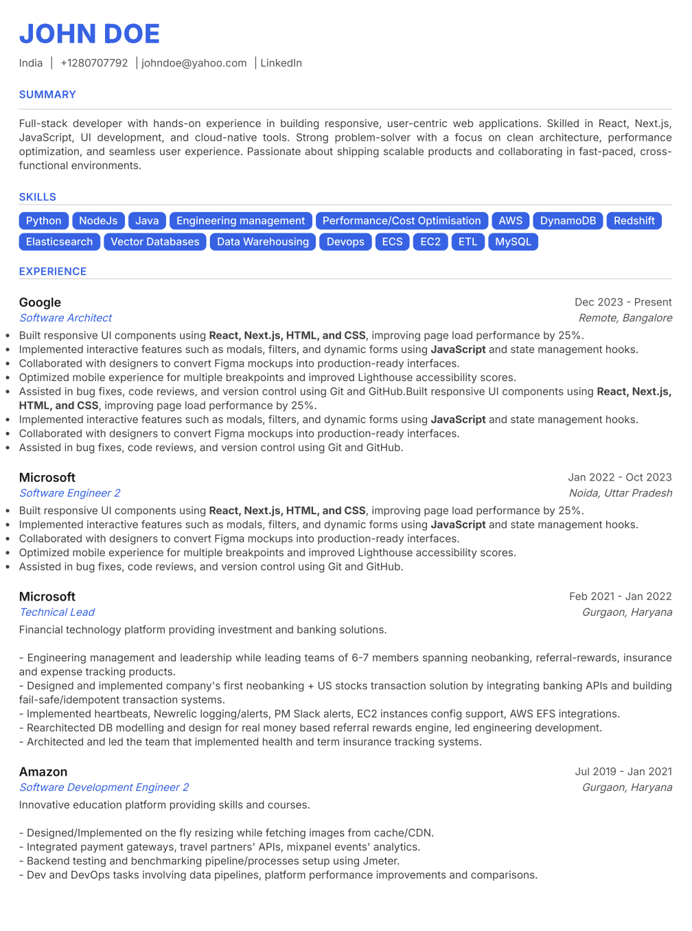 Professional resume template - Commanding - Contemporary Single Column