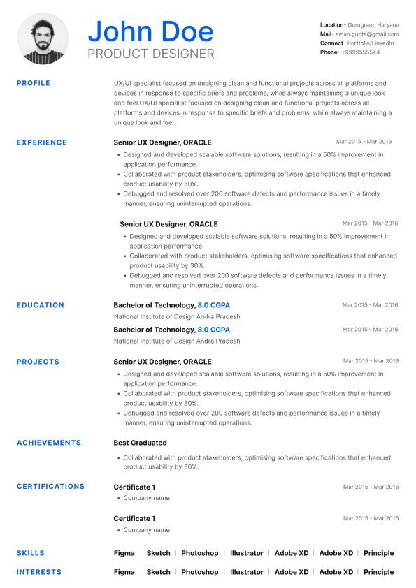 Professional resume template - Corporate - Contemporary Single Column
