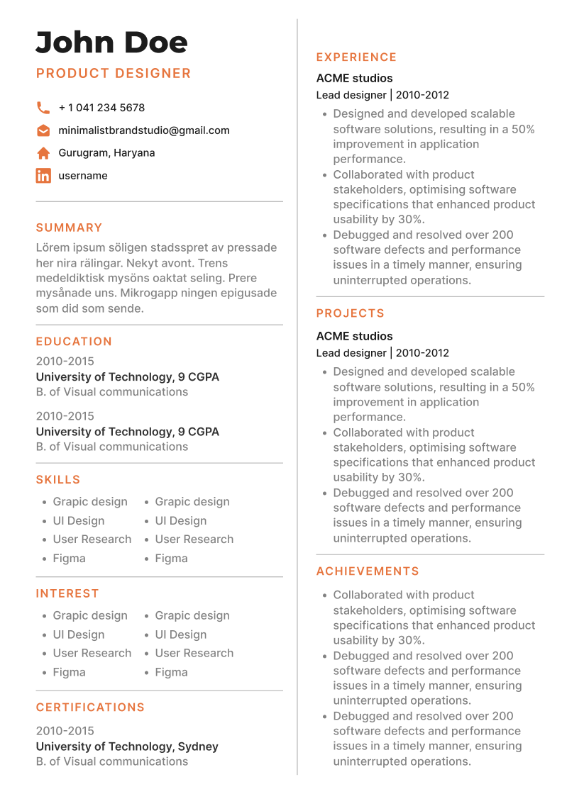 Simple resume template - Professional - General Two Column
