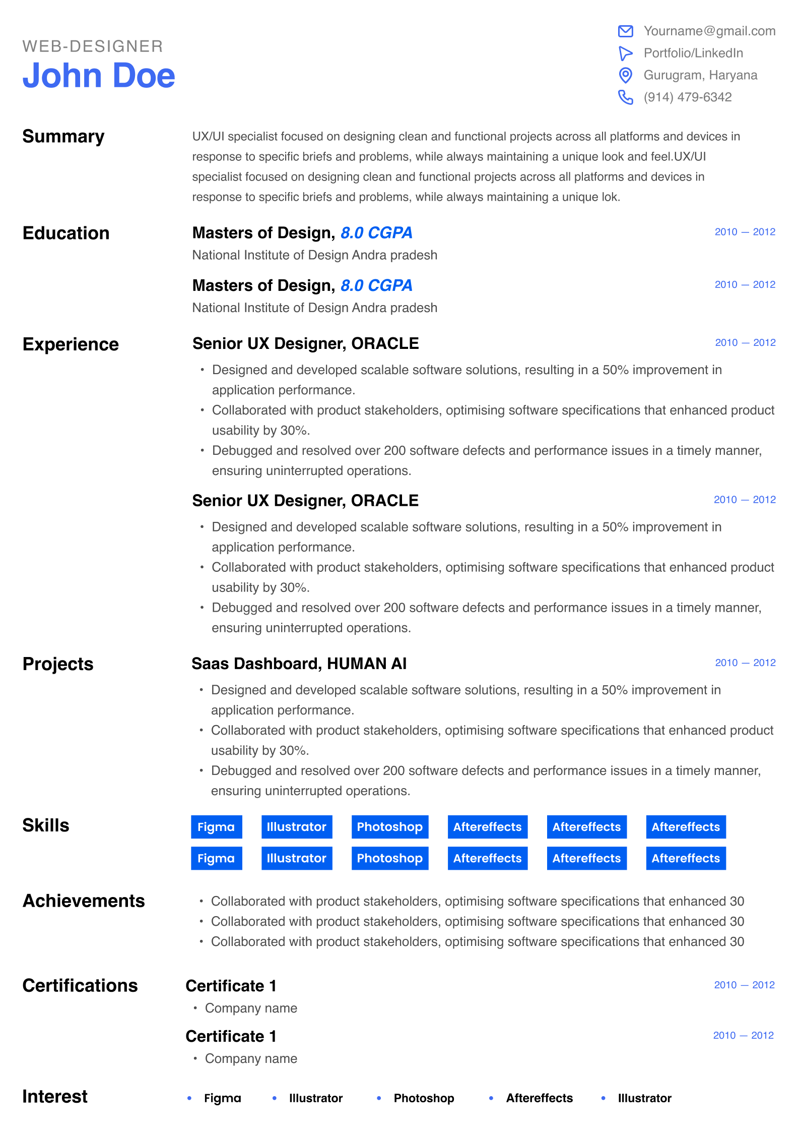 Contemporary resume template