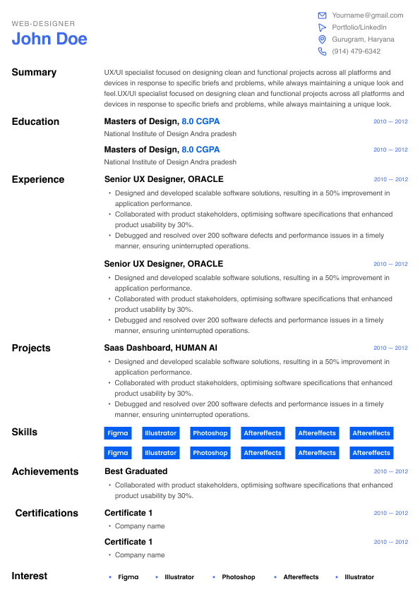 Professional resume template - Focused - Contemporary Single Column