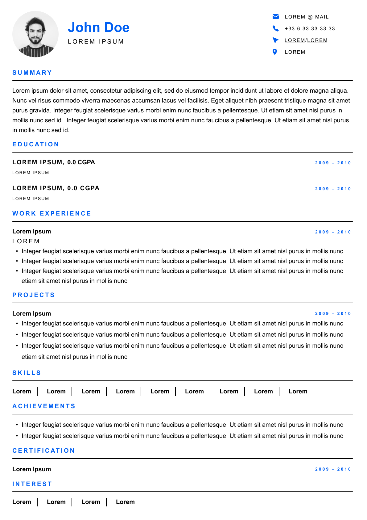 Simple resume template - Balanced - Traditional Single Column