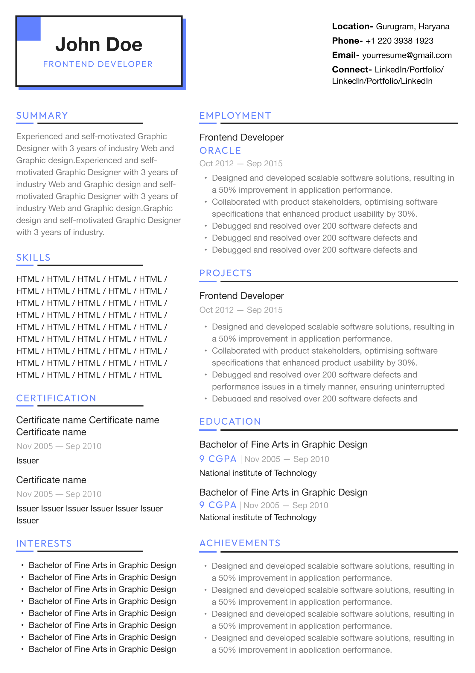 Simple resume template - Clean - General Two Column